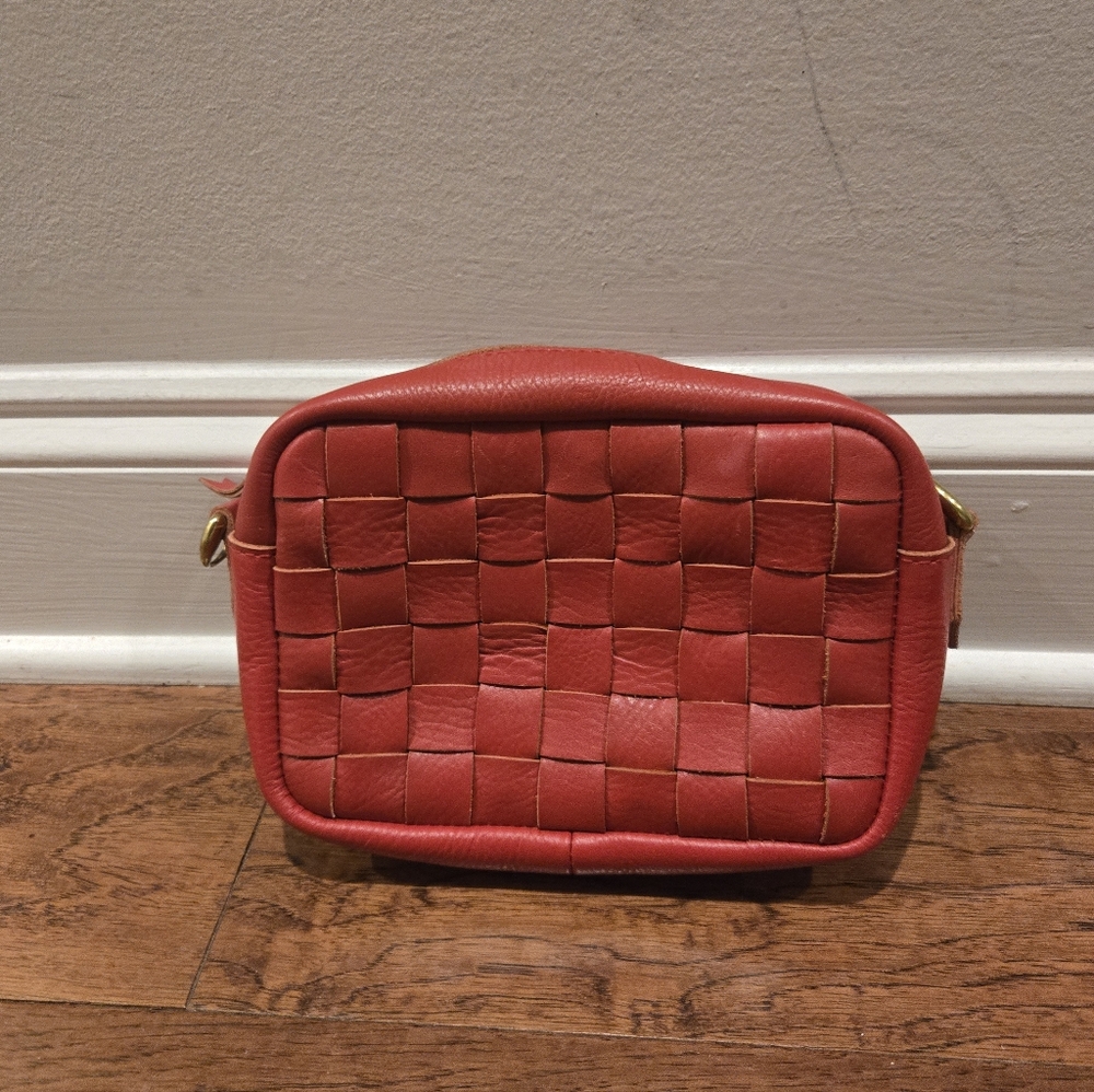 MADEWELL Red Leather Transport Camera Woven Leather Bag. Missing Long Strap